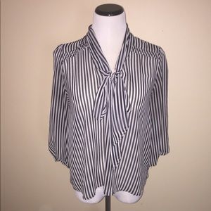 Bow-tie sheer striped blouse